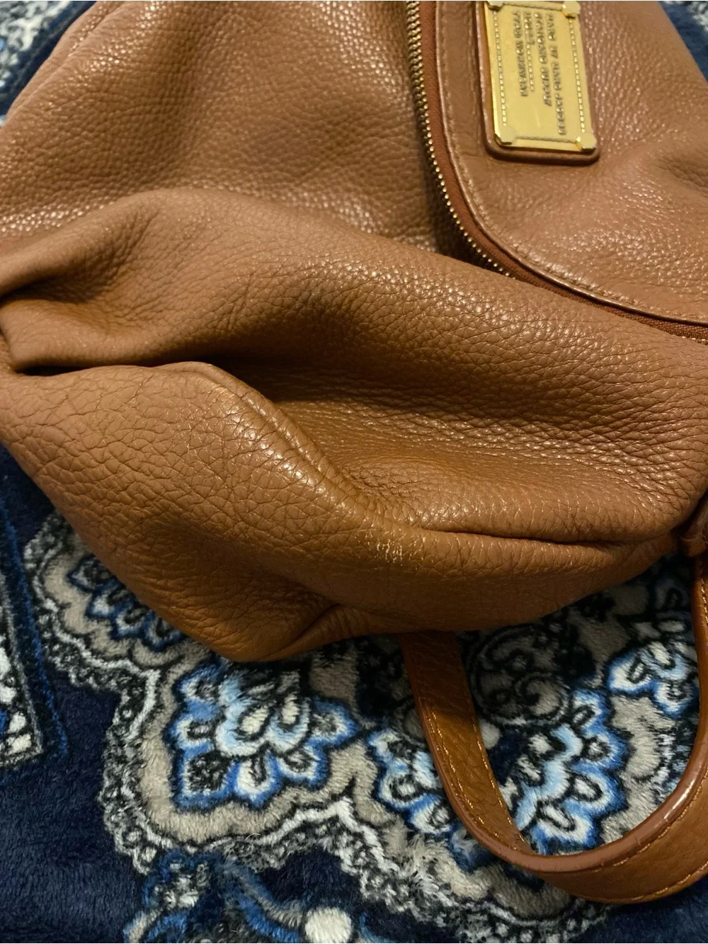 Marc by Marc Jacobs Tan Pebbled Leather Crossbody with Gold Plaque